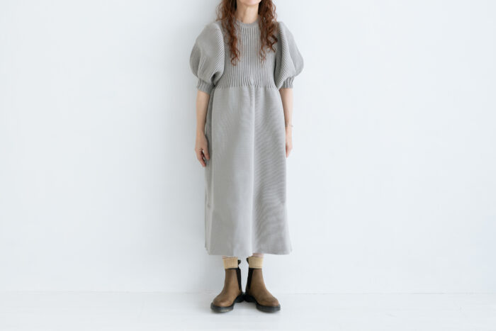 LILLIAN YARN PUFF SLEEVE DRESS gray 1