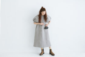 LILLIAN YARN PUFF SLEEVE DRESS gray 5