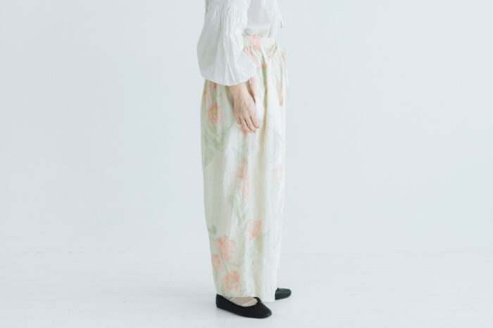 予約 G1041 ANTIQUE FLOWER PRINT WIDE PANTS fade pink flower 3月中〜3月末 2