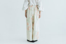 予約 G1041 ANTIQUE FLOWER PRINT WIDE PANTS fade pink flower 3月中〜3月末 3