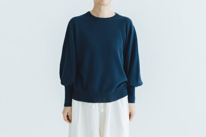 予約 G1034 GATHER SLEEVE KNIT PULL OVER navy 2月末〜3月初 1