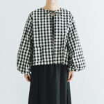 予約 G1027 GINGHAM LANTERN SLEEVE black 2月中〜2月末