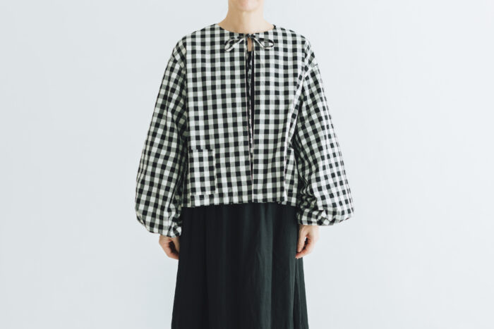 予約 G1027 GINGHAM LANTERN SLEEVE black 2月中〜2月末 1