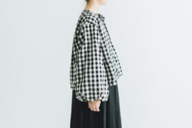 予約 G1027 GINGHAM LANTERN SLEEVE black 2月中〜2月末 2