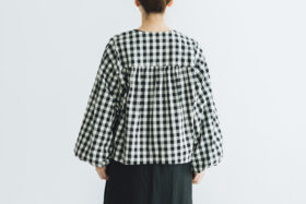 予約 G1027 GINGHAM LANTERN SLEEVE black 2月中〜2月末 3