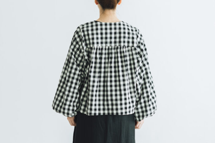 予約 G1027 GINGHAM LANTERN SLEEVE black 2月中〜2月末 3