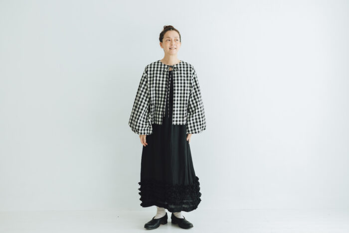 予約 G1027 GINGHAM LANTERN SLEEVE black 2月中〜2月末 6